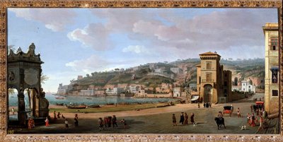 Vista do distrito de Chiaiaia, Napoli - Pintura, finais do século XVII-XVIII de Gaspar van Wittel