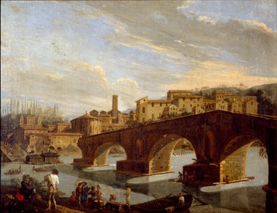 Vista do Tibre ao nível da ponte quebrada em Roma Pintura de Gaspar Vanvitelli (Gaspar van Wittel, Caspar Van Vitelli) (1653-1736) Dim 39,5x51 cm Milão, Galleria d