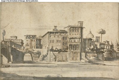 Casas sobre o rio Tibre de Gaspar van Wittel