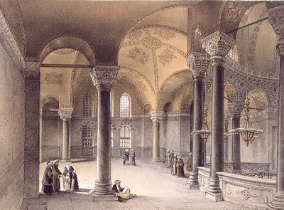 Haghia Sophia, placa 14: a Galeria Oriental, gravada por Louis Haghe (1806-85) publicada em 1852 (litho) de Gaspard (after) Fossati