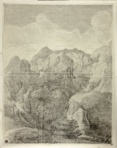 Paisagem de montanha com duas figuras em primeiro plano de Gaspard Dughet