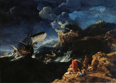 Paisagem marítima com Jonas e a baleia de Gaspard Dughet
