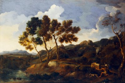 Paisagem com desportistas c.1636-39 (óleo sobre tela) de Gaspard Poussin Dughet