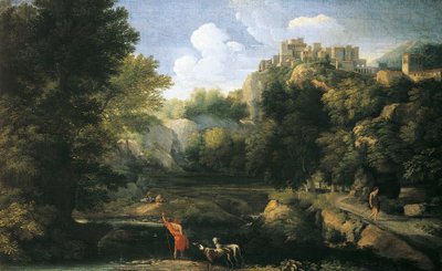 Paisagem fluvial mostrando pastores de Gaspard Poussin Dughet