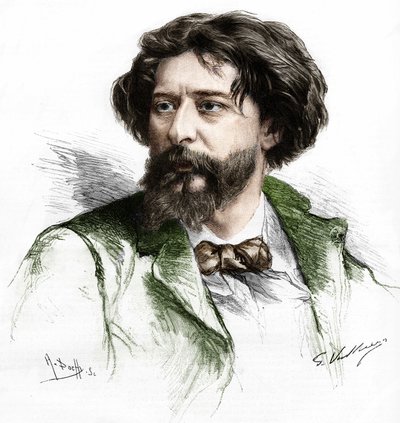 Retrato de Alphonse Daudet (1840-1897), escritor francês. Gravura de A. Pochy depois de Gaston Vuillier, sd. final do século XIX. de Gaston (after) Vuillier