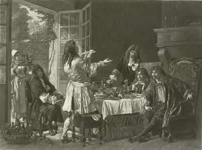 Um jantar na casa de Molière em Anteuil (gravura) de Gaston Melingue