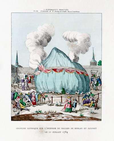 Gravura satírica sobre o fogo do balão de Miolan e Janinet 1784 1887 de Gaston Tissandier