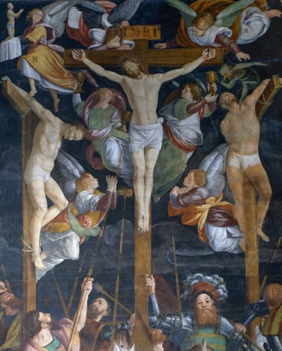 Crucificação, detalhe do afresco de Gaudenzio Ferrari (1475-1546), igreja de San Cristoforo, Vercelli, Piemonte, Itália de Gaudenzio Ferrari