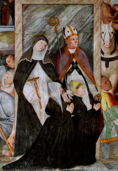 Santa Catarina de Siena, São Nicolau de Bari e dois licitantes de joelhos de Gaudenzio Ferrari
