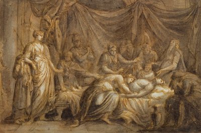 Andrômaca Luto pela morte de Heitor, 1760-63 (caneta e tinta no papel) de Gavin Hamilton