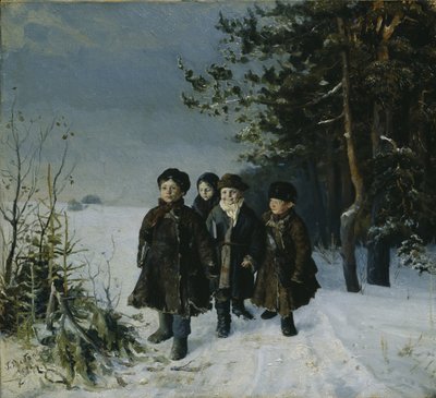 Retorno da escola, 1884 de Gavriil Fyodorovich Rybakov