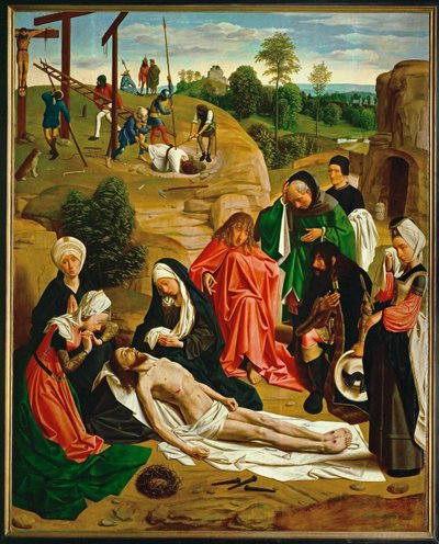 Lamentação, Golgatha ao fundo (pintura sobre madeira de carvalho) de Geertgen tot Sint Jans