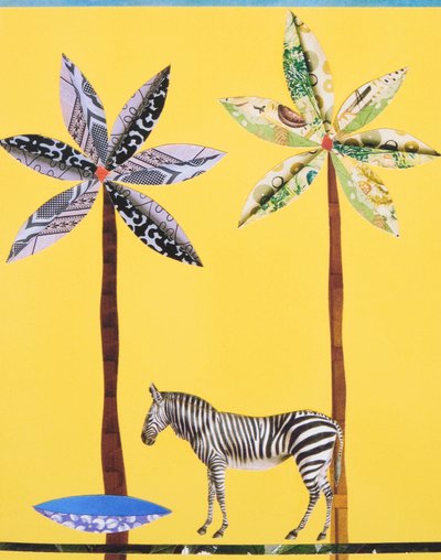 Zebra com taça azul (colagem) de Genevieve French