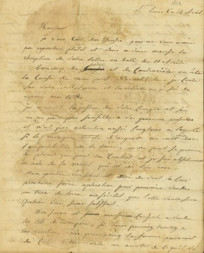 Carta de Rosalie Saugrain para o Departamento de Relações Públicas de Genevieve Rosalie Michau Saugrain