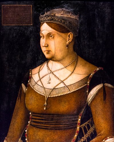 Retrato de Caterina Cornaro, rainha de Chipre, cerca de 1500 (óleo sobre madeira) de Gentile Bellini