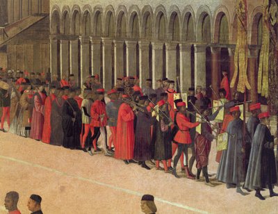 Procissão, em, st. Marks, quadrado, detalhe, de, músicos, 1496, óleo, ligado, lona, detalhe, de, 59423 de Gentile Bellini