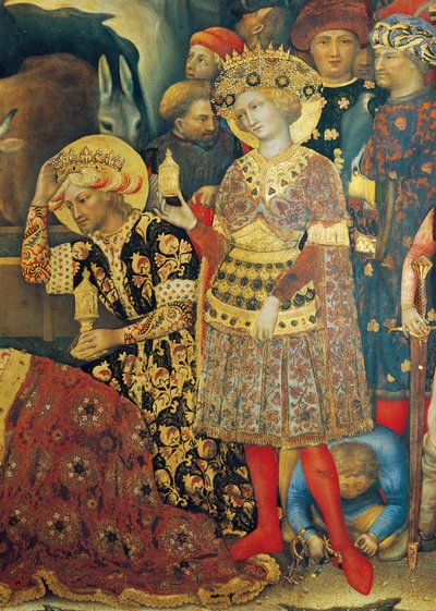 Adoração do detalhe dos Reis Magos de Gentile da Fabriano