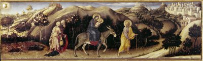 Altarpiece of Adoration of the Magi: Flight to Egypt - painel central (óleo sobre painel de Gentile da Fabriano