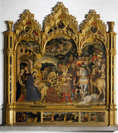 Altarpe da Adoração dos Reis Magos (Pala Strozzi). Pintura de Gentile da Fabriano (Gentile di Niccolo de Gentile da Fabriano