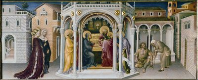 Altarpiece of the Adoration of the Magi: detalhe da apresentação no templo - predelle (óleo sobre painel de Gentile da Fabriano