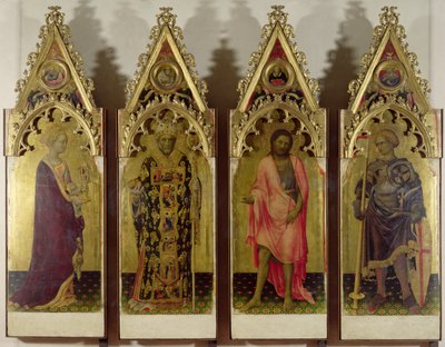 Quatro Santos do Políptico Quaratesi: Maria Madalena, São Nicolau, São João Batista e São Jorge, 1425 (têmpera no painel) (para detalhes ver 85683 e 85684) de Gentile da Fabriano