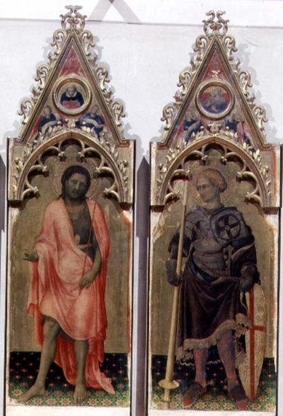Dois santos do Quaratesi Polyptych: São João Batista e São Jorge 1425 (tempera no painel) (detalhe de 53943, ver também 85684) de Gentile da Fabriano