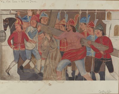 Estação da Cruz No. 2: A Cruz é colocada em Jesus, c. 1936. de Geoffrey Holt