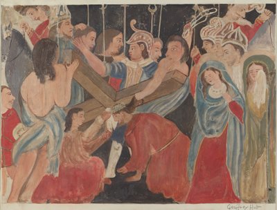 Estação da Cruz No. 6: Verônica presta serviço a Jesus, c. 1936. de Geoffrey Holt