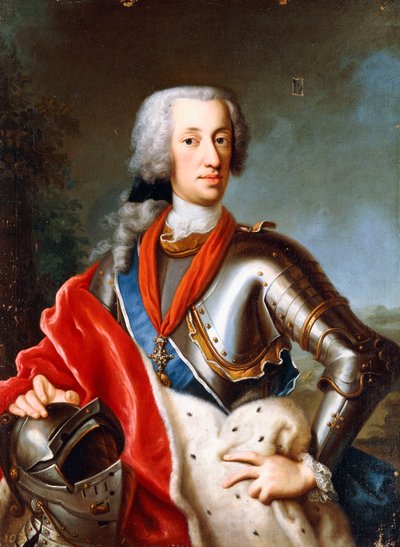 Retrato de Karl Albrecht Wittelsbach, em pé, três quartos de comprimento, usando vestido cerimonial (óleo sobre tela) de Georg (circle of) Desmarees