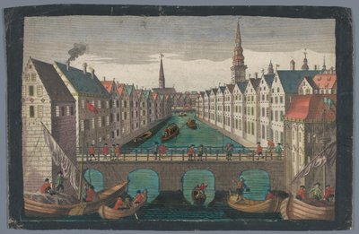 Vista do Nikolaifleet em frente ao Sankt Nikolaikirche em Hamburgo Perspectiva contra o St. Nicolai Kirche zu Hamburg de Georg Balthasar Probst (possibly)