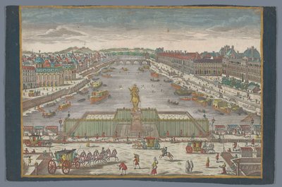Vista da Pont Neuf sobre o rio Sena em Paris, olhando para a Pont Royal Gesicht der Neuen Bruck, gegen der Königl. Bruck zu Paris de Georg Balthasar Probst (possibly)