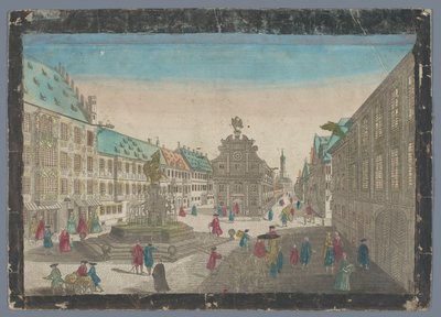 Vista do mercado do vinho em Augsburg
Prospecção do Mercado do Vinho no Saltz Stadel em direcção a S. Ulrich em Augspurg (título no objecto) de Georg Balthasar Probst (possibly)