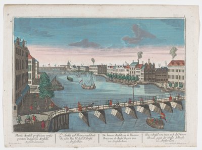 Vista do Binnen-Amstel entre o Blauwbrug e o Hogesluis em Amesterdão
Die Amstel von innen nach der blauen Brücke gegen der Wasser Schleuße zu Amsterdam (título sobre o objecto)
Amesterdão (título da série) de Georg Balthasar Probst
