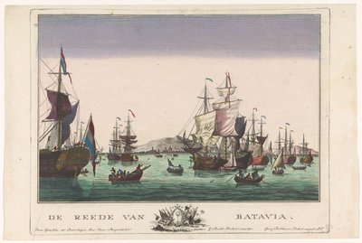 Vista do porto em Batávia A enseada de Batávia (título no objeto) Vistas do porto (título da série) de Georg Balthasar Probst