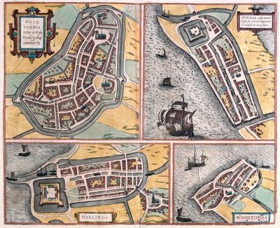 Bolsward, Stavoren, Harlingen e Hindelopen, Países Baixos - em "Civitates Orbis Terrarum" de Georg Braun, Colónia 1617 de Georg Braun