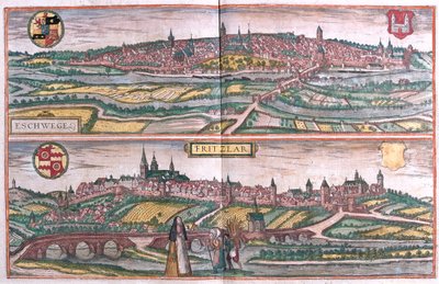Eschwege e Fritzlar, Alemanha - em "Civitates Orbis Terrarum" de Georg Braun, Colónia 1617 de Georg Braun