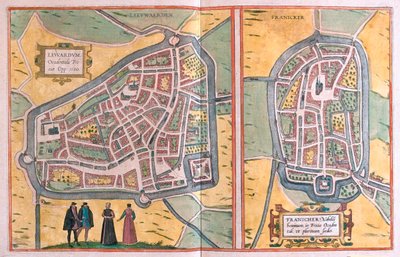 Leeuwarden (frísio ocidental), Franeker, Países Baixos - em "Civitates Orbis Terrarum" de Georg Braun, Colónia 1617 de Georg Braun