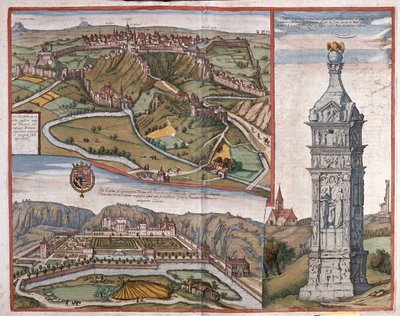 Luxemburgo, o monumento de Igel e o Palácio de Mansfeld Ardenas, Países Baixos - em "Civitates Orbis Terrarum" de Georg Braun, Colónia 1617 de Georg Braun