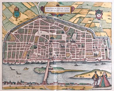 Orleães - França, em "Civitates Orbis Terrarum" de Georg Braun, Colónia 1617 de Georg Braun
