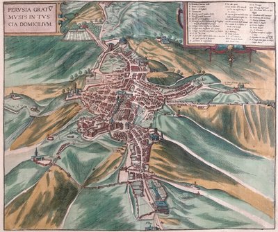 Perugia, Itália - em "Civitates Orbis Terrarum" de Georg Braun, Colónia 1617 de Georg Braun