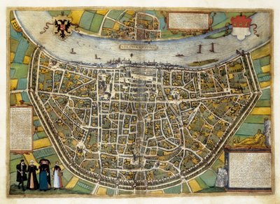Mapa da cidade de Burgos na Espanha de Georg Braun