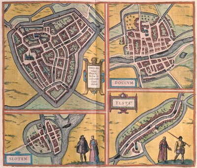 Sneek, Doccum, Sloten, Ijlst, Países Baixos - em "Civitates Orbis Terrarum" de Georg Braun, Colónia 1617 de Georg Braun
