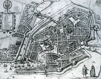 Mapa de Hamburgo, de &39;Cidades do mundo&39; de Georg Braun und Franz Hogenberg