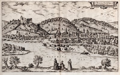 Pressburg Bratislava. De cidades da Terra de 1588 de Georg Braun und Franz Hogenberg