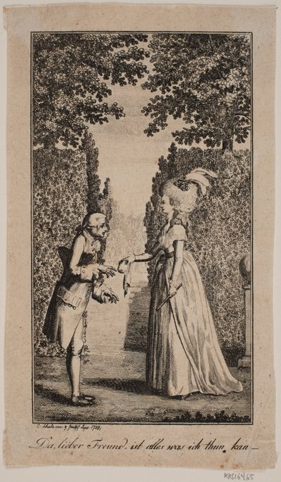Ilustração com senhora e cavalheiro em um parque de Georg Christian Schule