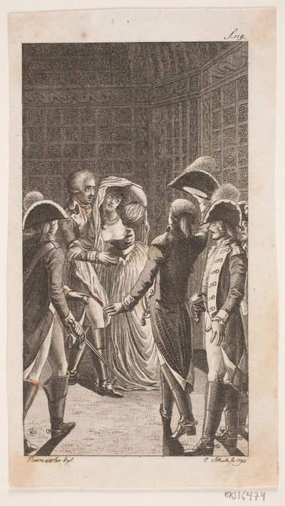 Ilustração com cinco militares e uma senhora de Georg Christian Schule