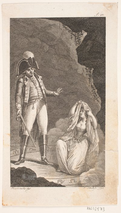 Ilustração com oficial e senhora ajoelhada de Georg Christian Schule