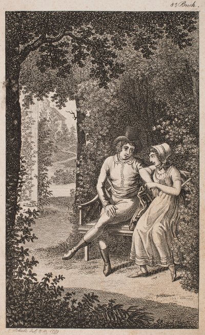 Ilustração com um casal em um banco em um jardim de Georg Christian Schule