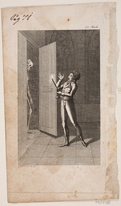 Ilustração com jovem e esqueleto de Georg Christian Schule