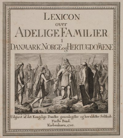 Página de título para "Léxico de Famílias Nobres na Dinamarca, Noruega e os Ducados" de Georg Christian Schule